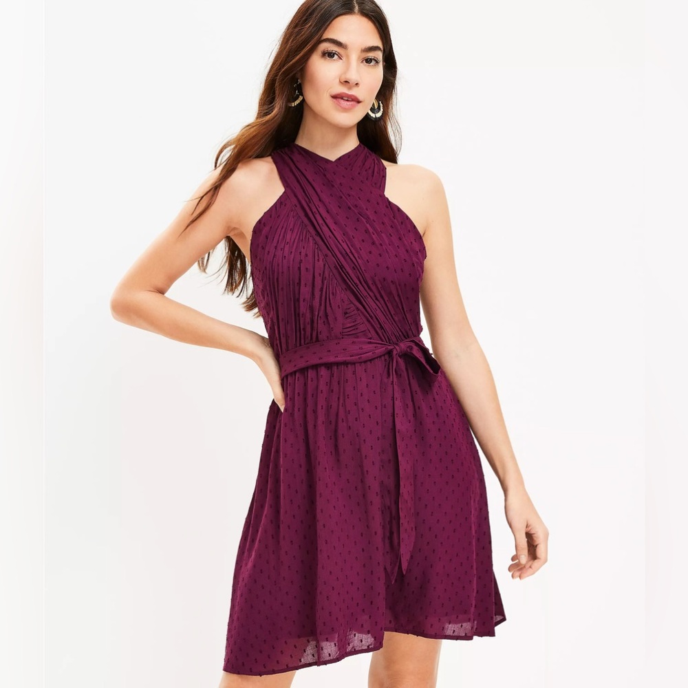 Loft Crossover Halter Dress Sweet Beet Purple Size 6
